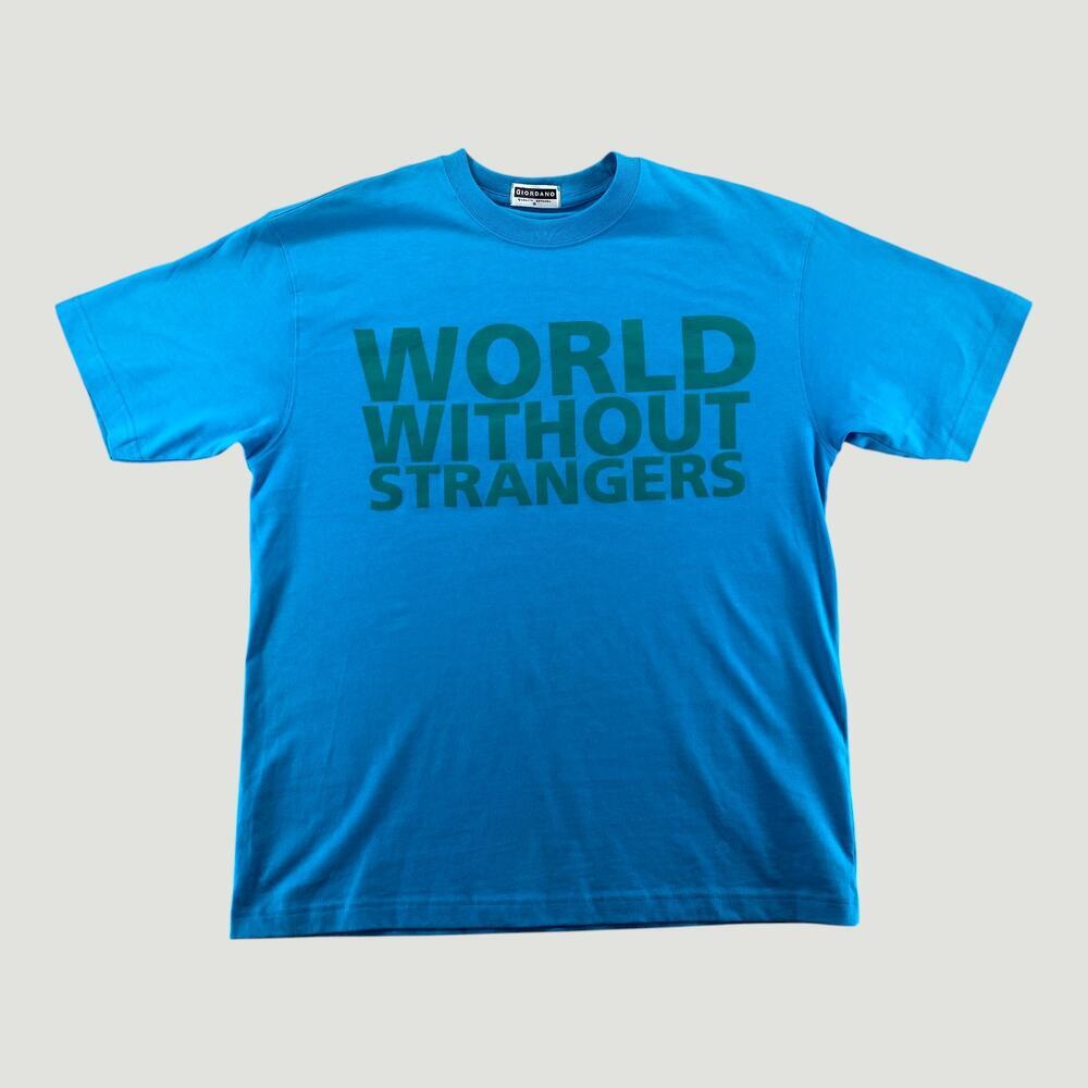 Giordano Blue World Without Strangers Graphic Tee Mens Medium Cotton Shirt